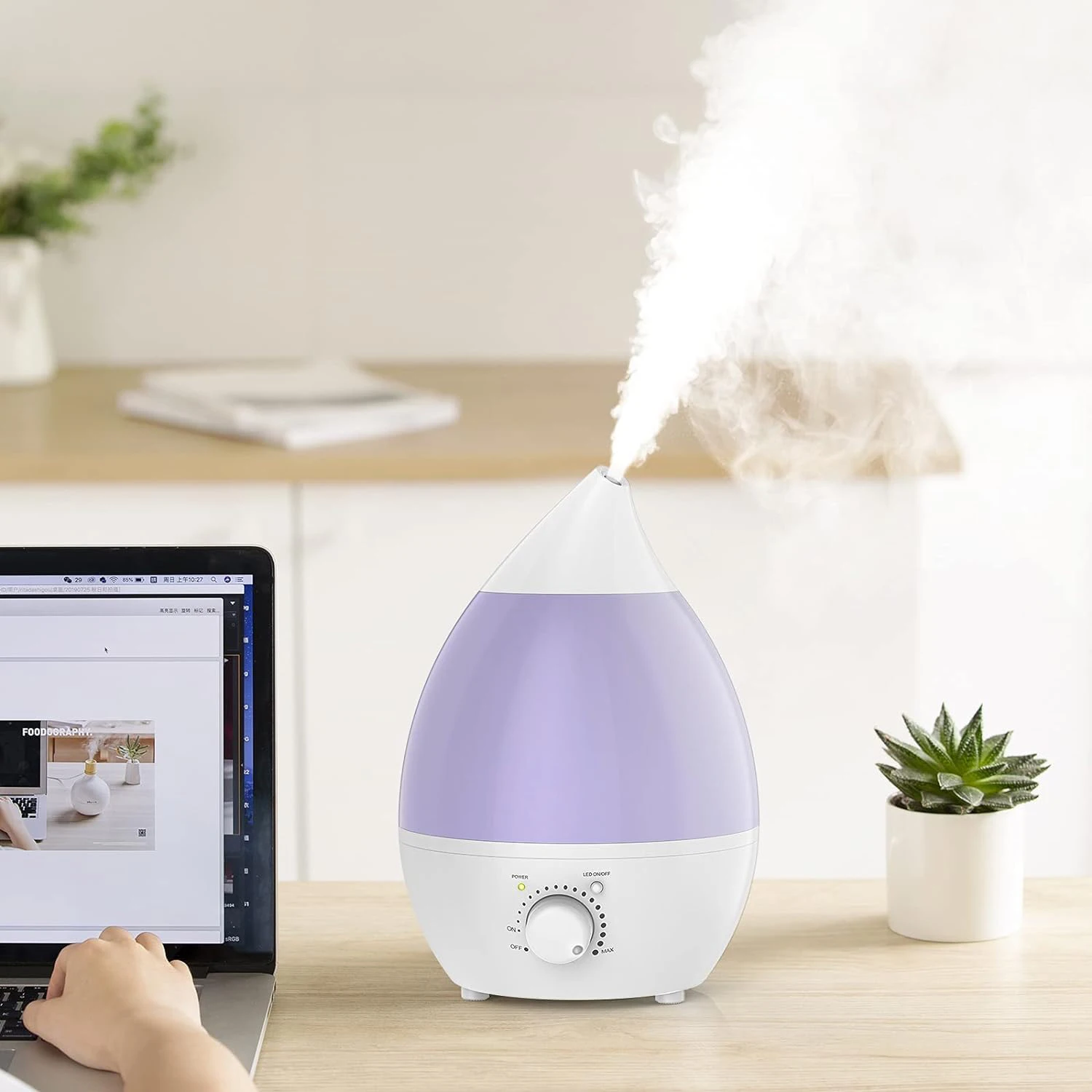 RUNAL Water Drop Shape Colorful Changing Light Big Home Ultrasonic Air Humidifier For Baby Room