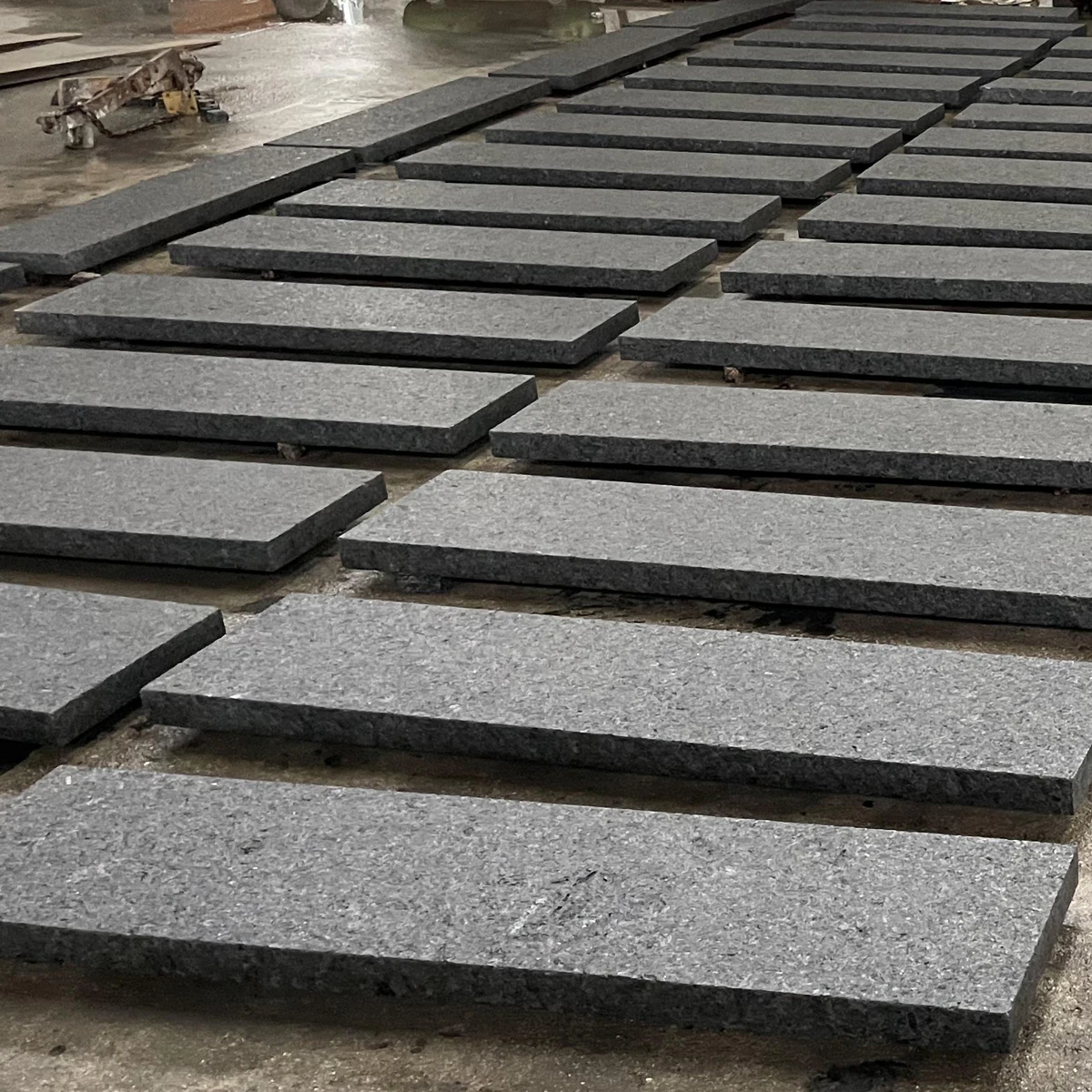 Outdoor 50mm Thick Natural Split China Flamed Angola Black Granite Slab Step Price