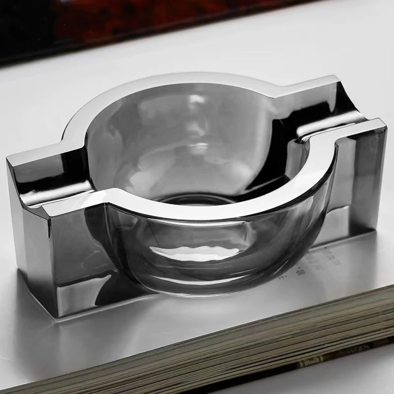 Большая круглая классическая пепельница для сигар с двойным слотом из хрустального стекла индивидуальный Креативный дизайн кубинская