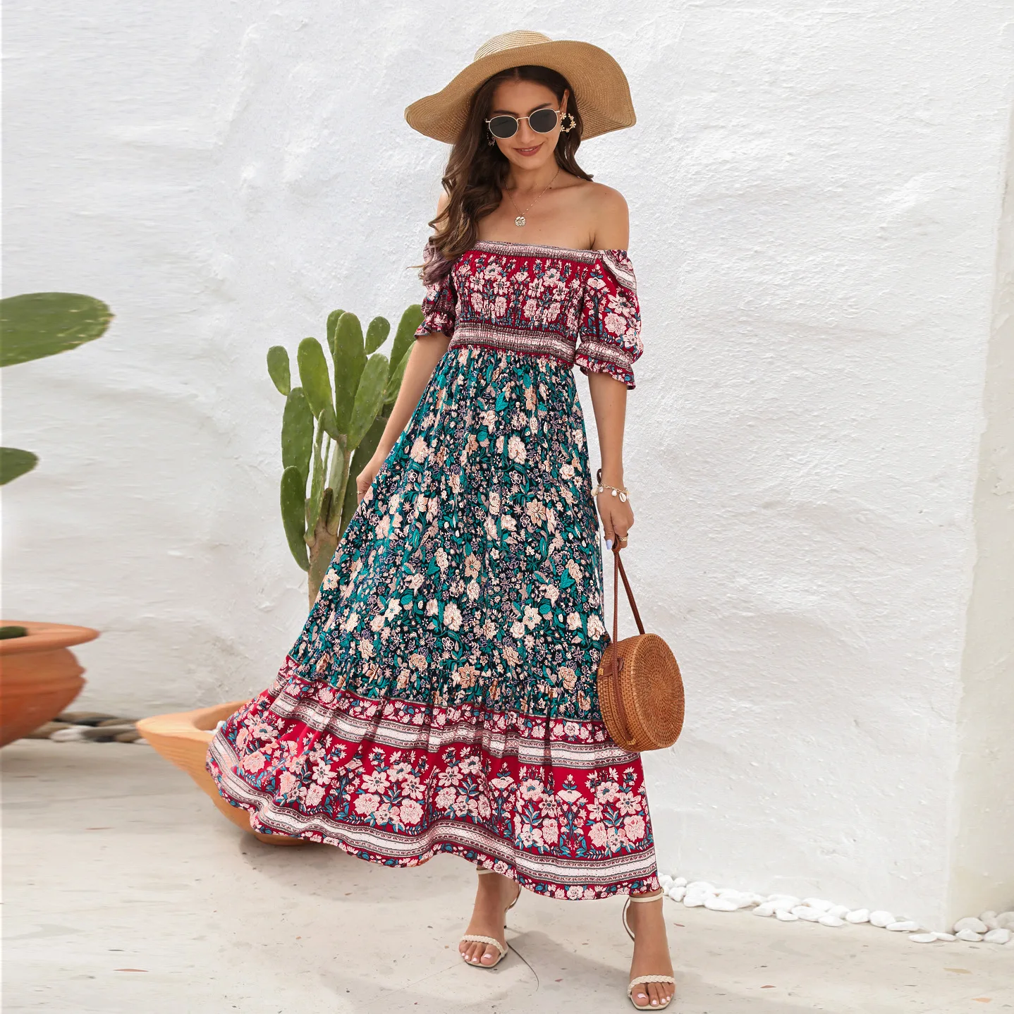 midi beach dresses Need A Different View Navy Tropical Print Rayon Midi Dress main image 1