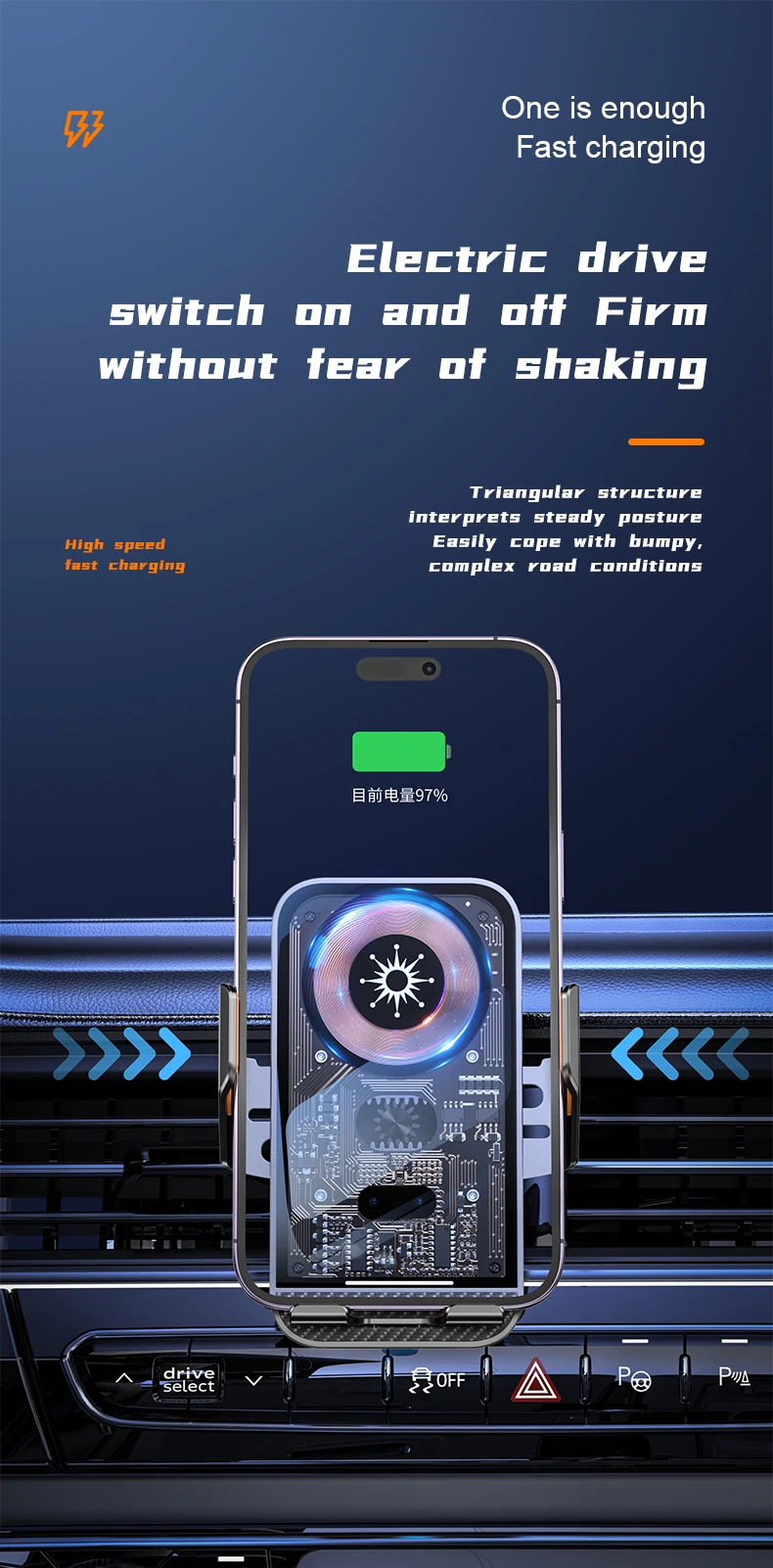 2023 Universal Flex Car Phone Holder Wireless Car Charger Fast