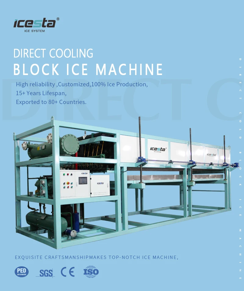 ICESTA 10 30 50 tonnes Conteneur Block Ice Machine avec une chambre froide Plante mobile