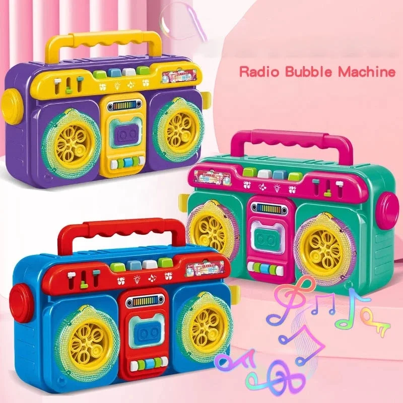 New Trending Toys Bubble Machine Radio Design Automatic Bubble Blower for Kids Summer Outdoor Playing Bubble with Music Light