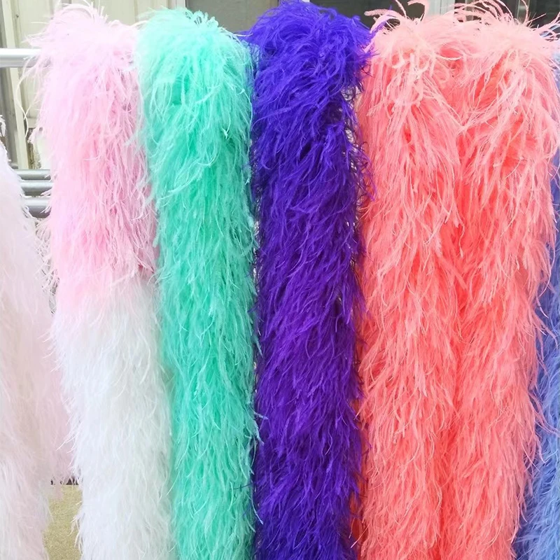 Wholesale Decorative Colorful 2 Meters Feather Strips 6 Ply Fluffy Genuine Ostrich Feather Boas 8798