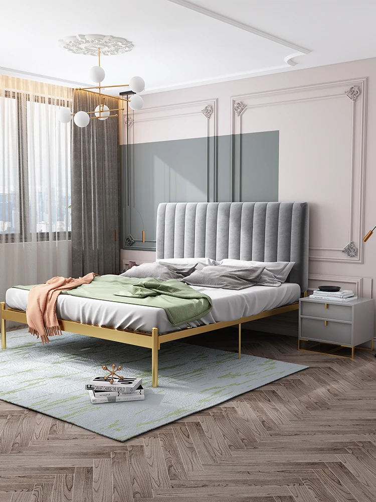 Cheap Unique Design Stable Metal Frame Elegant Girl Colorful Velvet Beds Iron Bed