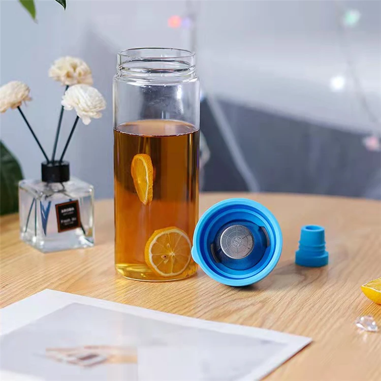 Personalized 750Ml Clear Cold Brew Coffee Tea Bottle Borosilicate Glass Drinking Water Bottle With Tea Infuser