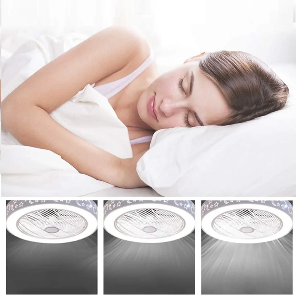 Ceiling Fan  with Lights and Remote Control with 7 Acrylic Blades Invisible Ceiling Fans for Living Room
