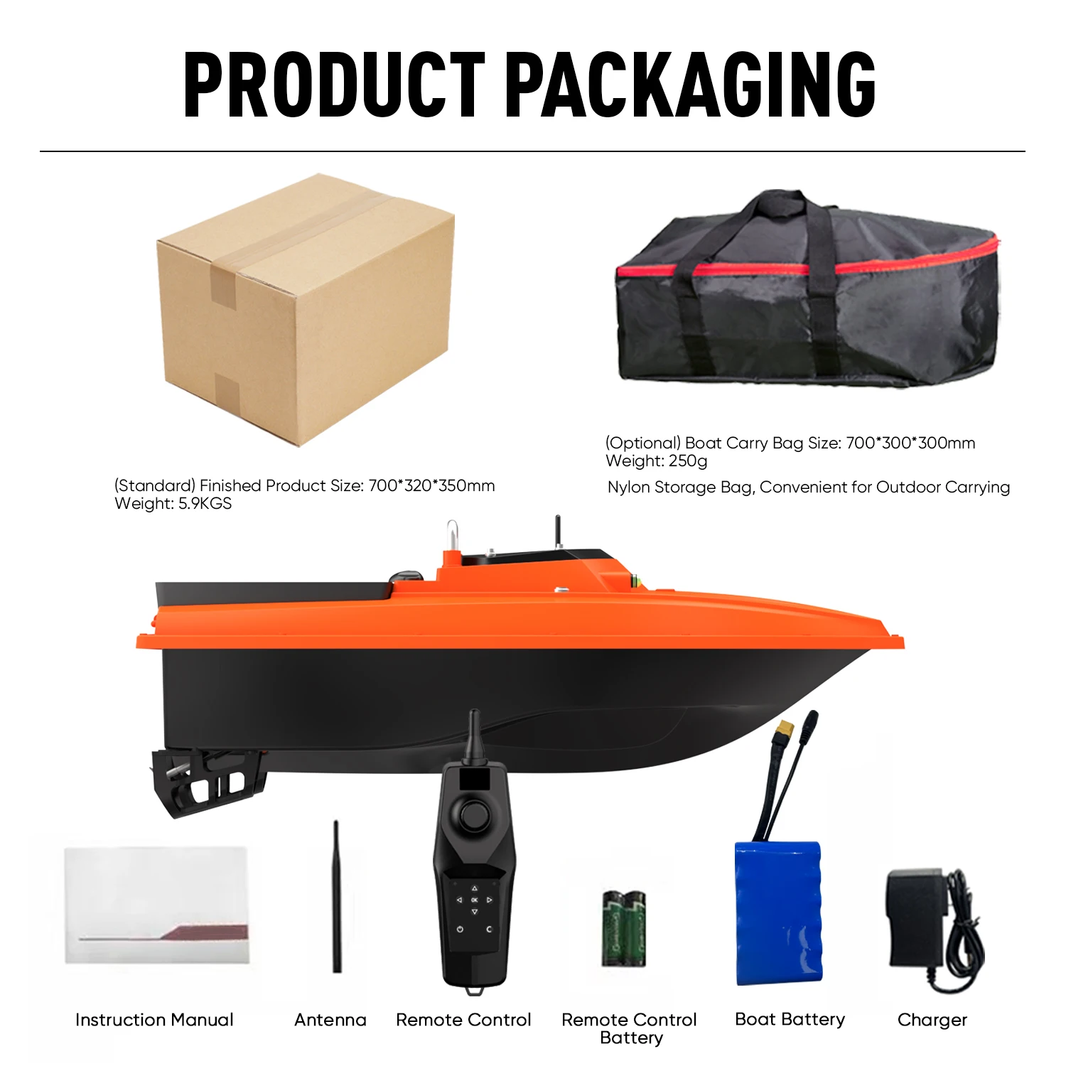 S80 Motor High Speed Saltwater RC Bait Boat for Surf Fishing with Bait Tray 22,000A Battery,IP 66 Waterproof