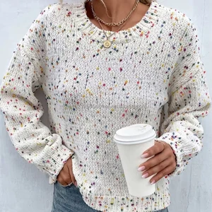 2025 Hot Sale Women's Korean Style Autumn Winter Knitted Pullover Dot Special Yarn Sweater with Front Logo