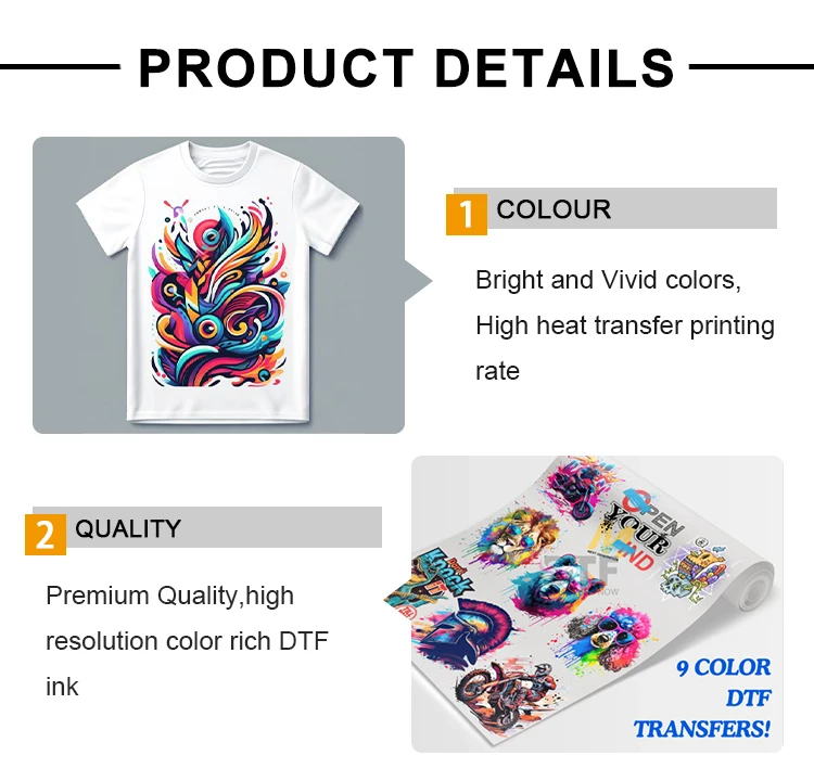 Premium Textile DTF Pigment Ink for PET Transfer Film Printing for DTF Printer with Epson Xp600 4720 I3200 factory