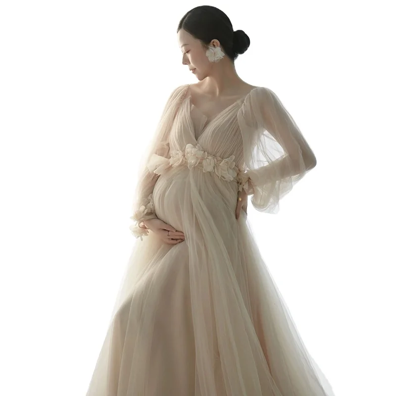 sachin and babi light blue dress New Maternity Dresses for Baby Shower Dress for Pregnant Women Clothing  Lace Stitching Pregnancy Photoshoot Long Dress