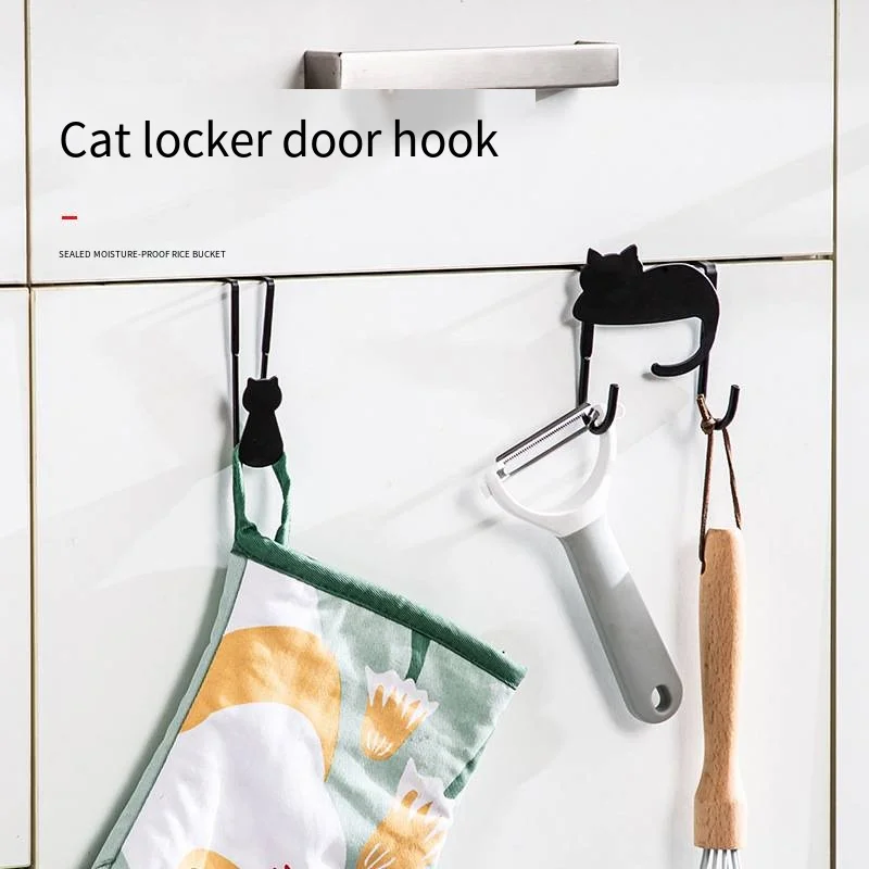 Iron cat novelty hooks behind the door novelty hooks on the metal door creative cabinet on the kitchen door nail free stick free