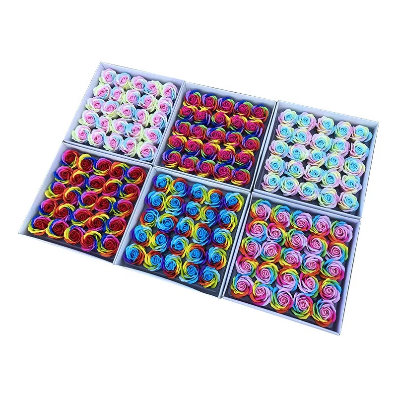 25pcs/box 5 Layer Rainbow Soap Roses Artificial Flowers Decorative