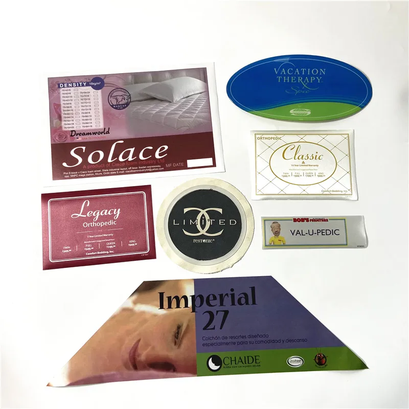 Custom Mattress-Label-Design Adhesive Mattress Label Supplier Corner Label Tag Bed Sticker