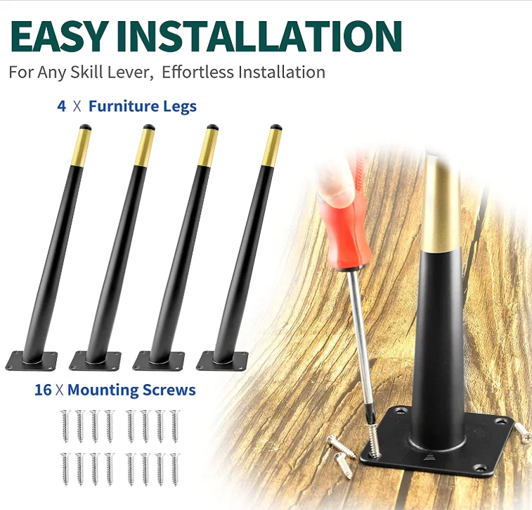 Конические металлические ножки 4-28 дюймов, матовые, черные, золотые, для дивана, шкафа, стола, стула, мебельные ножки