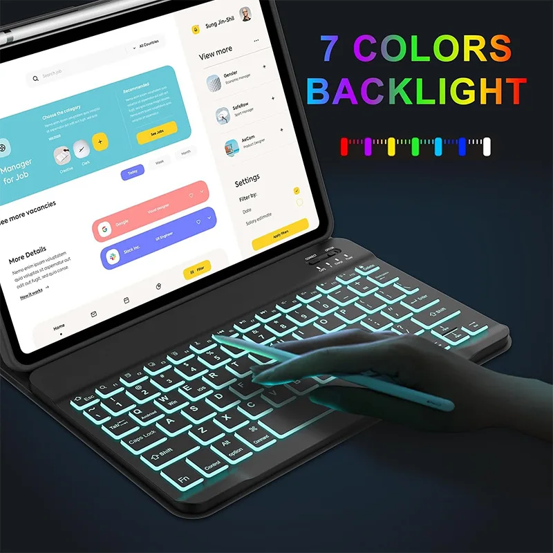 product case with keyboard mouse for ipad air 13 inch  color rainbowbacklight detachable usb c keyboard pu magnetic case withpen slot-11