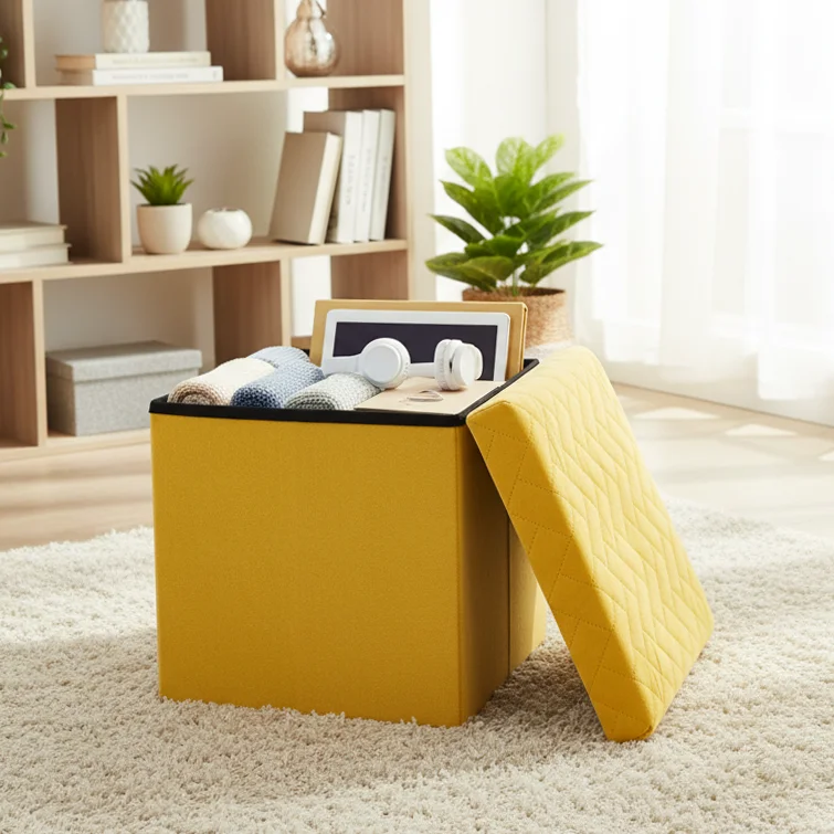 Modern Eco-Friendly Soft Foldable Fabric Large Capacity Storage Ottoman for Bedroom Living Room