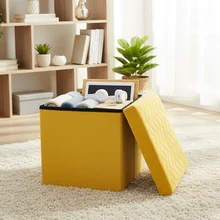 Modern Eco-Friendly Soft Foldable Fabric Large Capacity Storage Ottoman for Bedroom Living Room