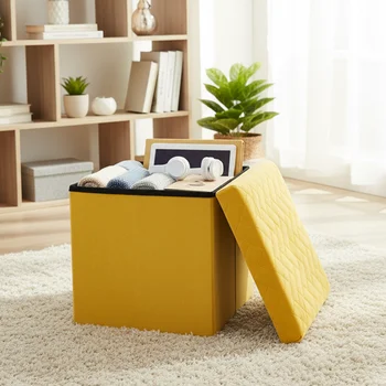 Modern Eco-Friendly Soft Foldable Fabric Large Capacity Storage Ottoman for Bedroom Living Room