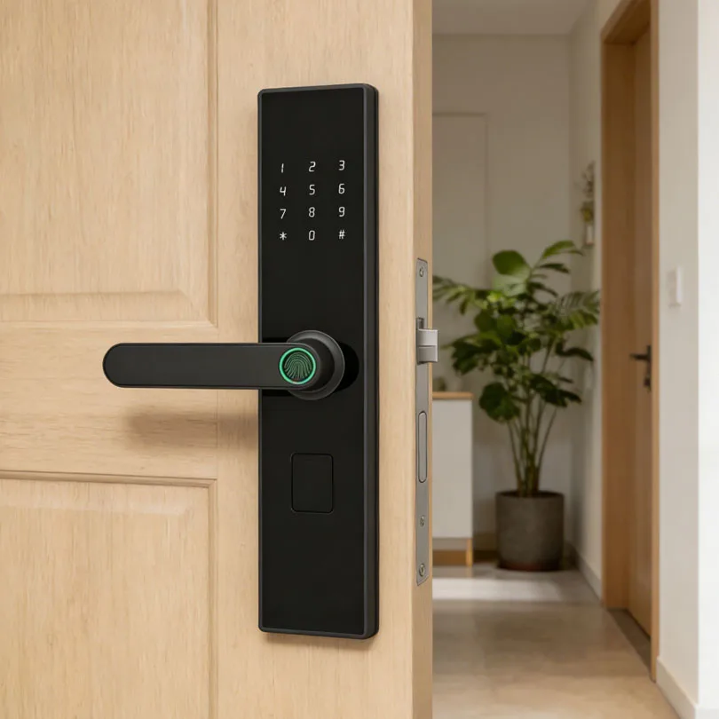 ล็อกแบบด้ามจับอัจฉริยะระดับพรีเมียม ไม่ต้องใช้กุญแจ ปลดล็อกด้วยลายนิ้วมือและควบคุมผ่านแอปพลิเคชัน ล็อกด้ามจับดิจิทัลสำหรับประตู ยี่ห้อ Kaisstar