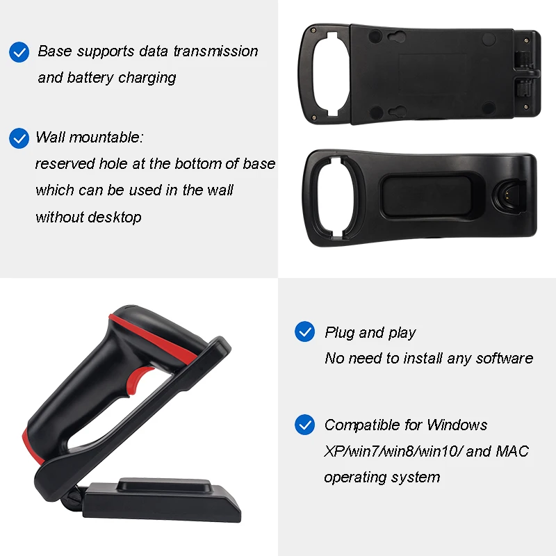 YHDAA Fall Prevention Barcode Reader Large Capacity Battery Handheld 1d Wireless Laser Barcode Scanner Gun