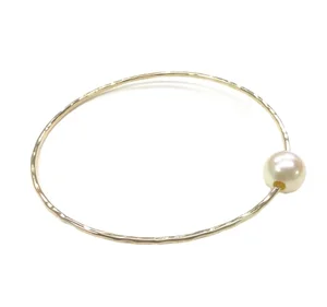 Custom 14k Gold Plated Beach Freshwater Pearl Charm Hawaiian Jewelry Bangle
