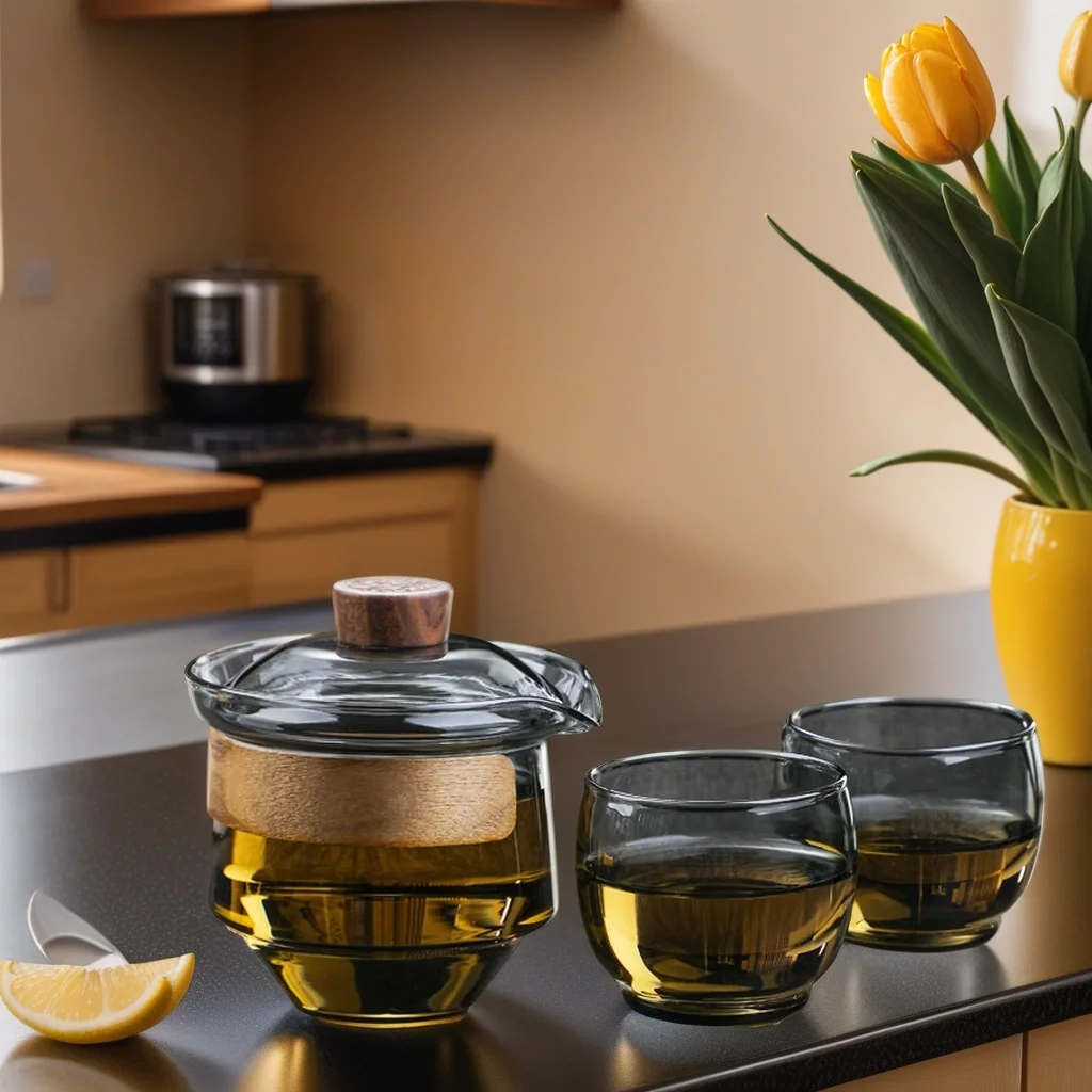 Portable 200ml High Borosilicate Glass and Heat Resistant with Filter Lid and Wood Grip Glass Tea Cup