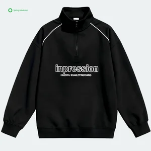 OEM Custom High Quality Printed Knitted Pullover Puff Sleeve Street Wear Stand-up Collar Men's Sweatshirt Solid Color Autumn