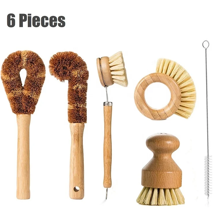 2 Spazzole Per Piatti In Legno | Setole In Sisal E Palma | Eco-friendly Per Cucina - 3