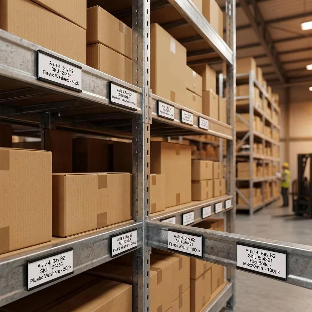 Magnetic C channel label holder warehouse application