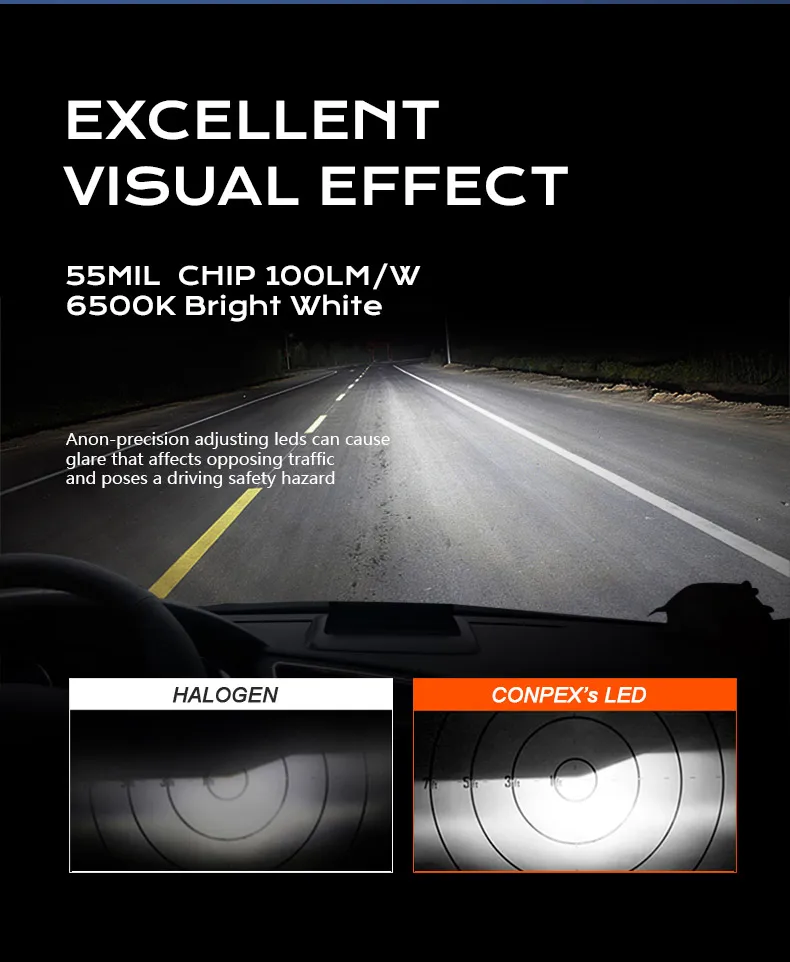 Conpex M8 LED Headlight H7, 90W 10000lm, 6000K-6500K, Aviation Aluminum ...