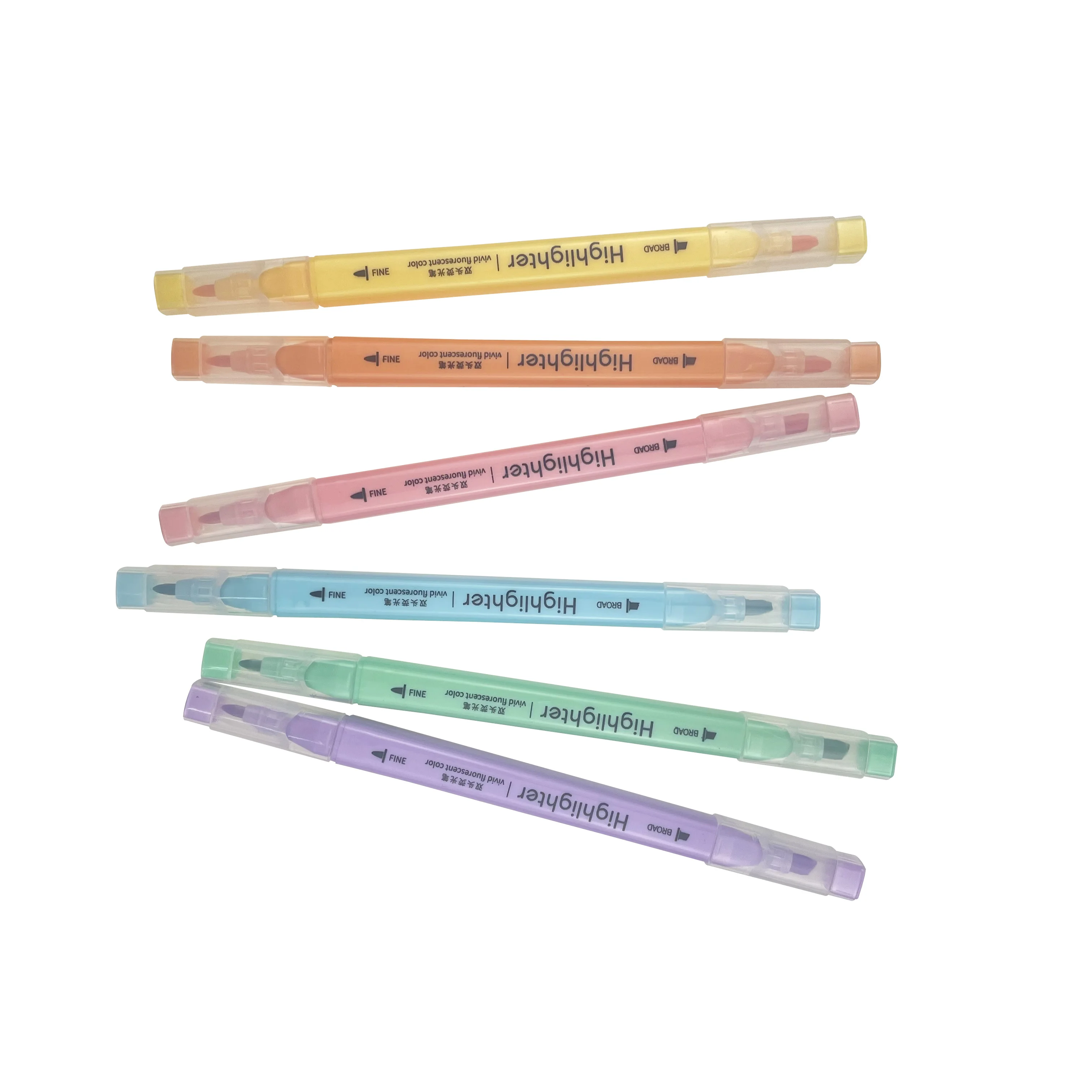 6 Color Quick Dry Dual Tip Pastel Highlighter Pen Set Custom Flexible Tip and Soft Touch Fluorescent Ink Marker