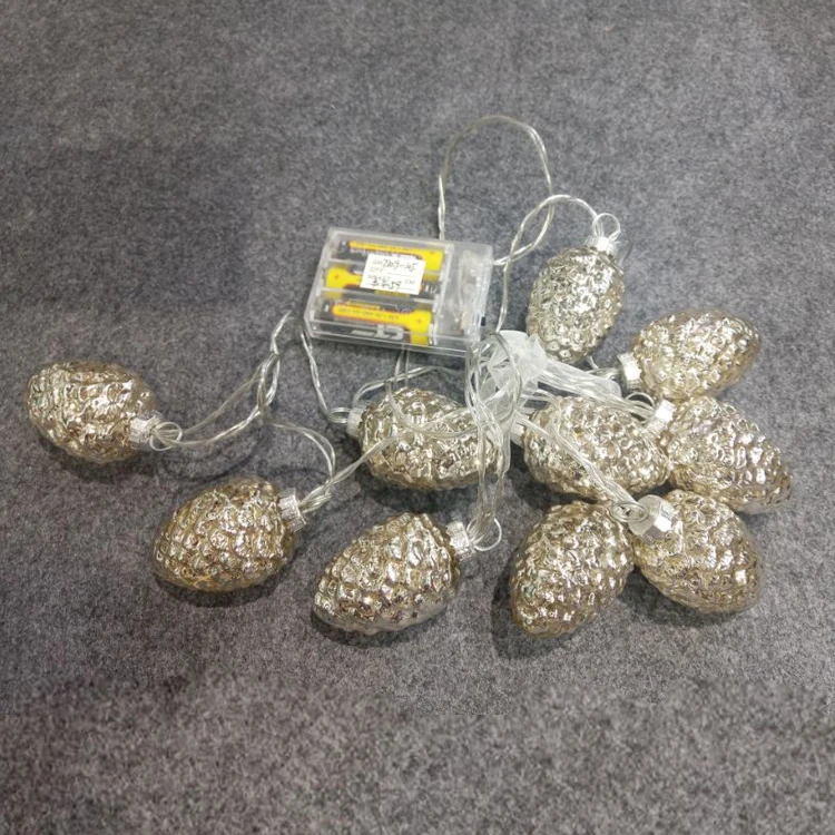 Battery operated warm white led mercury glass pine cone bubble garland Christmas tree string lights