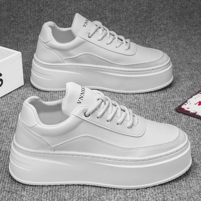 Mens Shoes Summer Breathable New Thick Soled Inner Height Increasing White Shoes Mens Trendy Versatile Casual Board Shoes Men