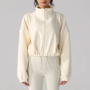 Women Outdoor Sports Coat Standing Collar Loose Fleece Warm Running Casual Long Sleeve Zipper Yoga Jacket