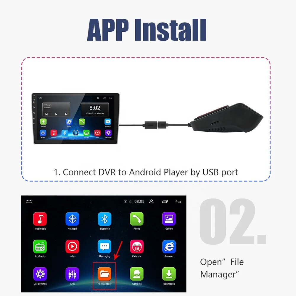 JYT Car Black Box USB Dash Cam Single Lens Dash Cam ADAS Wide Angle Night Vision HD 1080P DVR for Car Android Navigation DVR