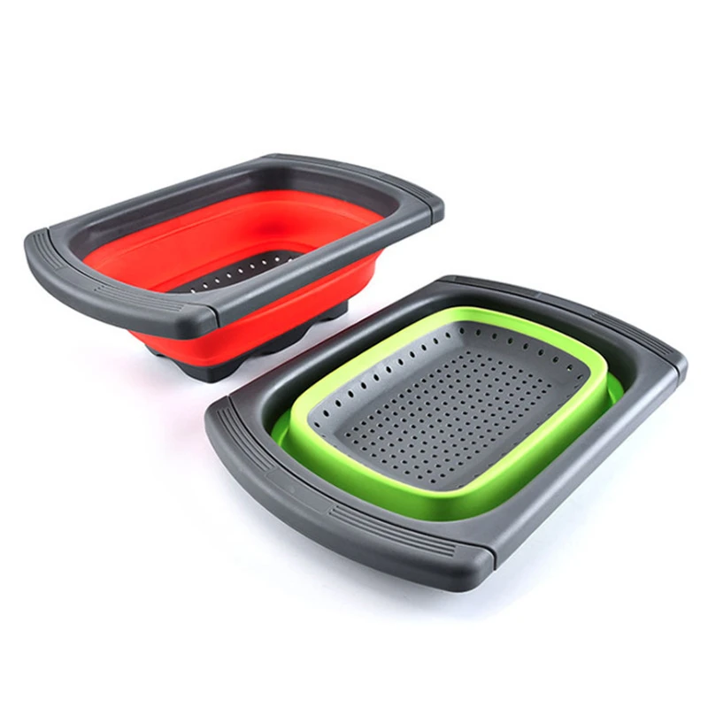Kitchen Foldable Colander Strainer Over the Sink Collapsible Vegetable Fruit Washing Basket Strainer with Extendable Handles