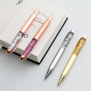 High Quality Novelty Fashion Beauty Gold Metal Ballpoint Pen with Custom Logo Metal Liquid Floating Foil Glitter Pen for Gift