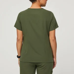 Men's Olive Green Custom Hospital Medical Scrubs Wholesale Sets-Short Sleeve V-Neck Top and Pants Woven Fabric Uniforms
