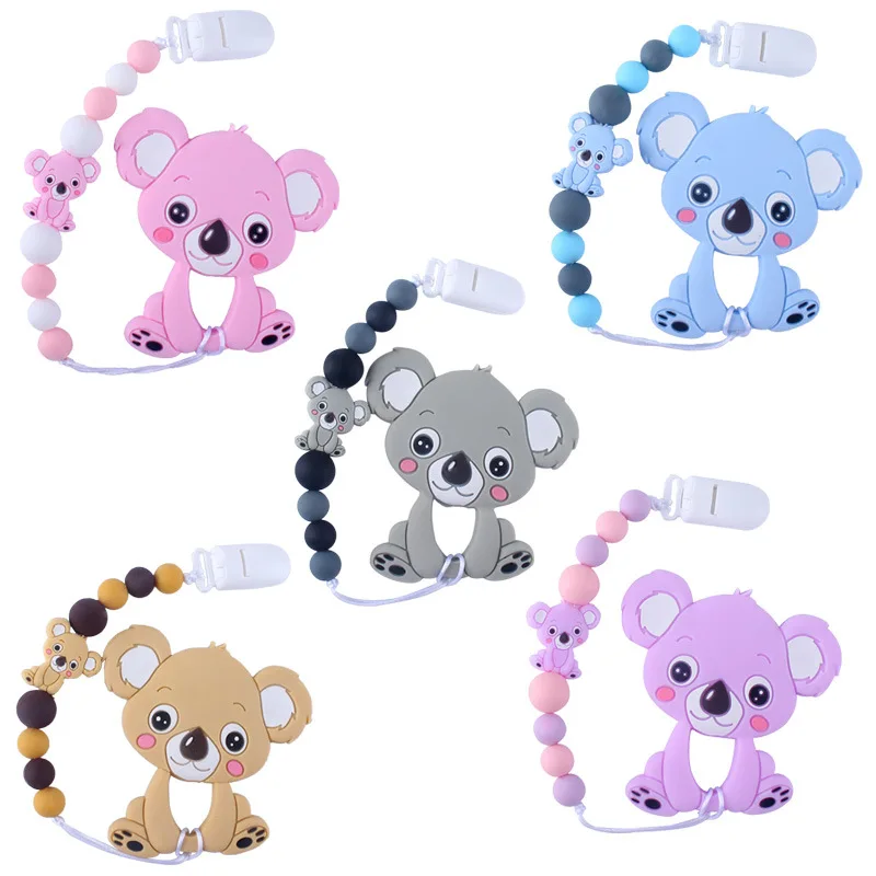 Koala Silicone Crochet Beads Personalized Name Teething Baby Pacifier Chain Clip 