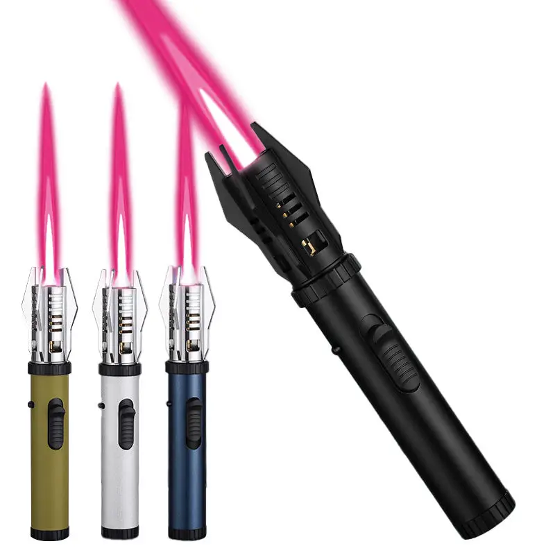 KY Windproof Powerful Spaying Gun Red Flame Jet Gas Butane Inflatable Cigar BBQ Metal Custom Torch Lighter