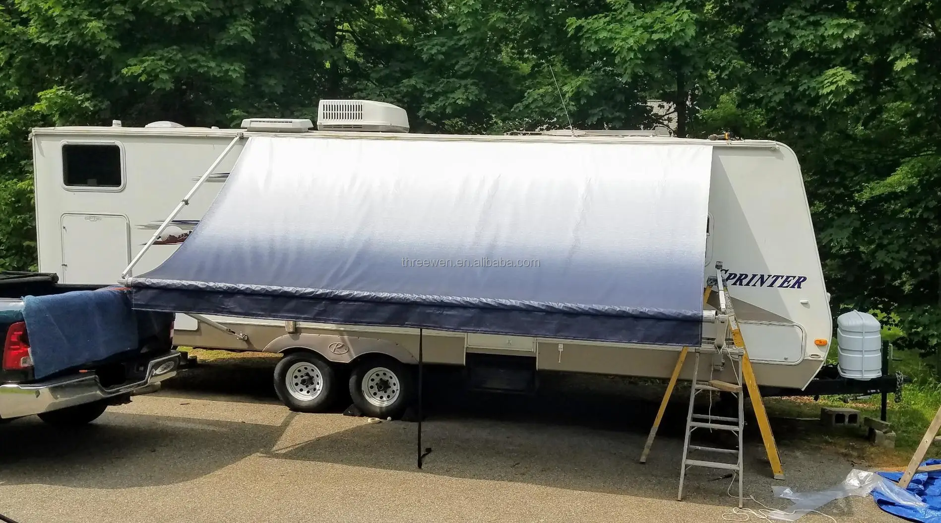 Threewen Heavy Duty Rv Awning Fabric Replacement Waterproof Vinyl Shade