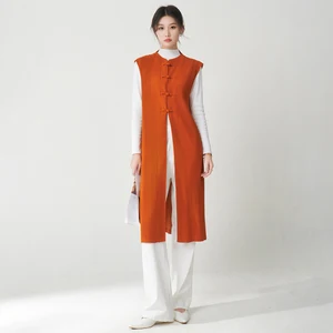 Wholesale Clothing Women's Vest Jacket Design Retro Fashion Top Sleeveless Button Autumn New Mid-length Miyake Jacket