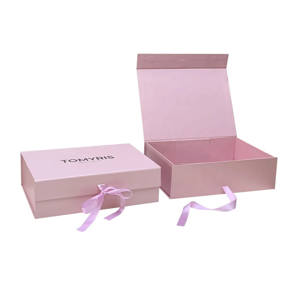 Manufacture Custom Logo Pink Underwear Folding Gift Boxes Magnetic Packaging Luxury With Ribbon