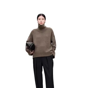 Customized 100% Wool Pullover Oversize Women's Sweater High Neck Basic Solid Knitted Premium Quality Casual Winter Style Loose