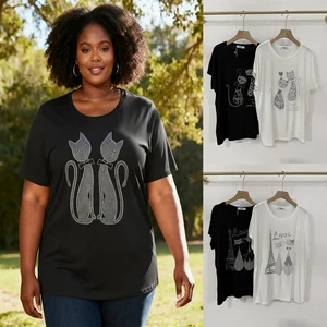 LYG New Design Custom Wholesale Rhinestone Plus Size Eco-Friendly Oversized Women's T-shirt