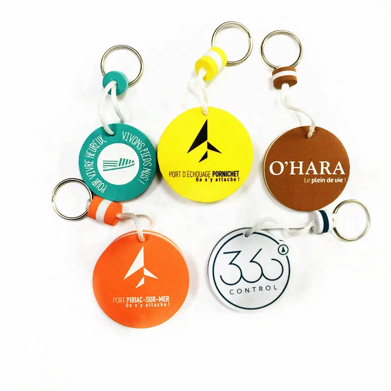 Custom Logo Shape Cylindrical Printed Logo Boat Key Chain EVA Materia Nautical Foam Floating Keychain Iron Portable Customized