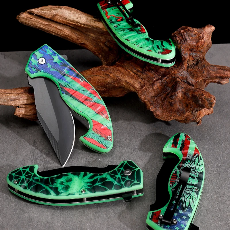 Customizable 3D Printed Folding Knife with Evil Skull Joker Stable Print on Stainless Steel Blade for EDC Pocket