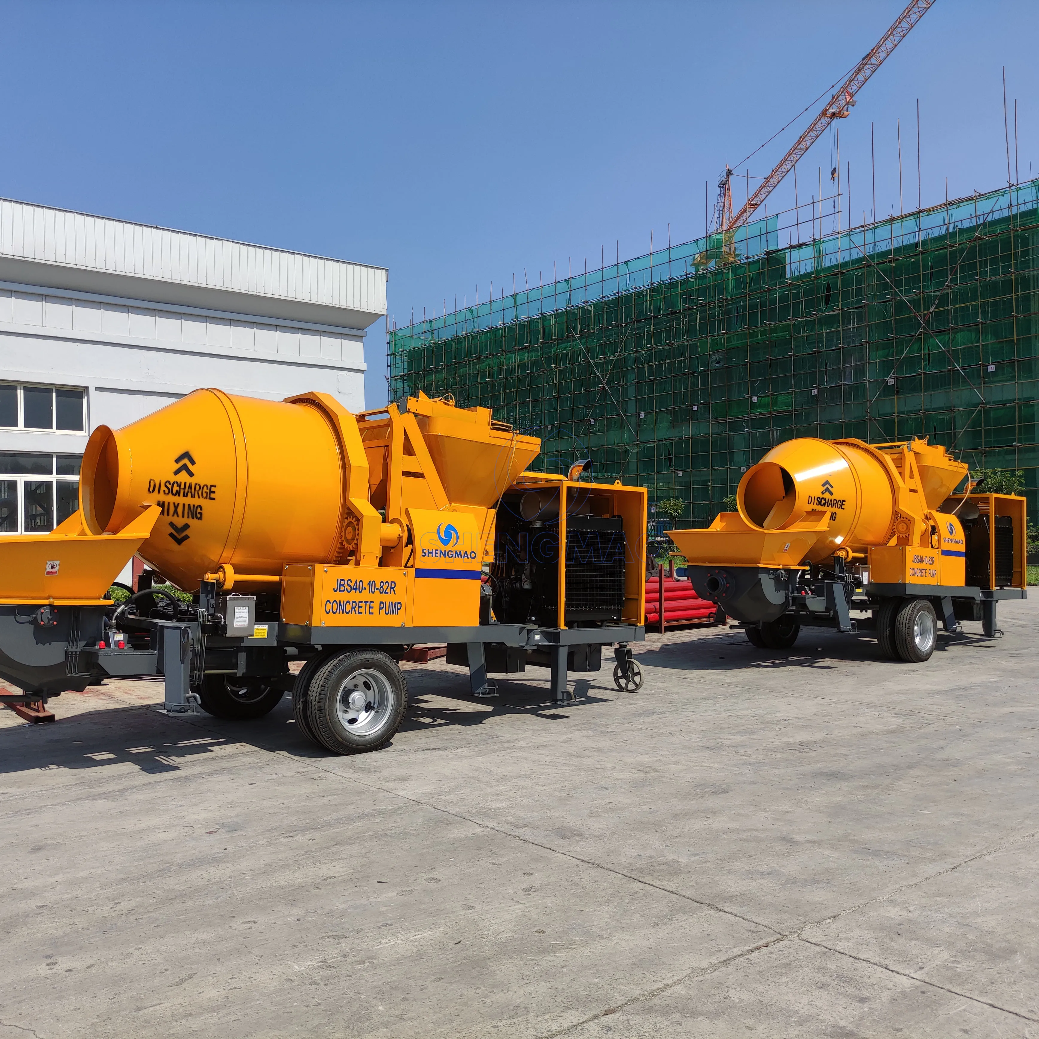 Hydraulic S Valve Concrete Pump with Mixer Drum in Construction Site