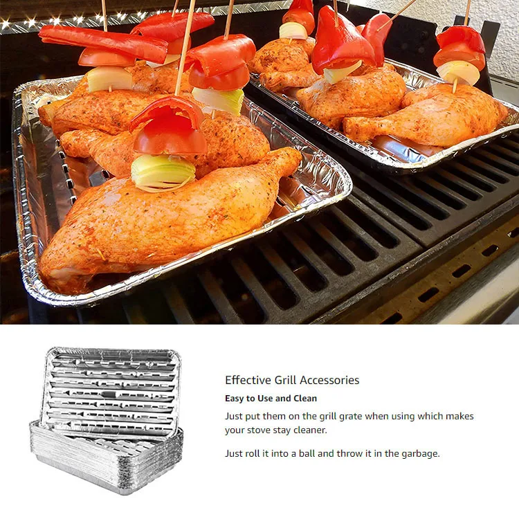 product 1000ml certified durable broiler pans rectangle disposable tin foil bbq grill perforated aluminum foil bbq tray with holes-6
